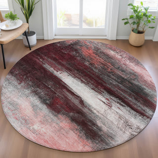 Piper Looms Chantille Abstract ACN2016 Merlot Machine Washable Area Rug Round Lifestyle Image Feature