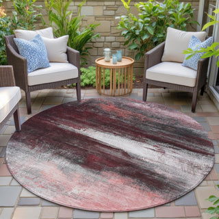 Piper Looms Chantille Abstract ACN2016 Merlot Machine Washable Area Rug Round Outdoor Lifestyle Image Feature