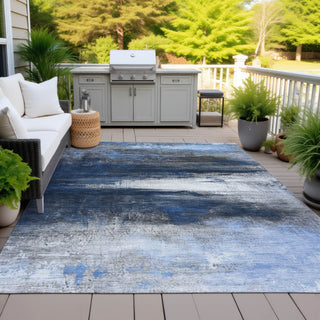 Piper Looms Chantille Abstract ACN2016 Navy Machine Washable Area Rug Outdoor Lifestyle Image Feature