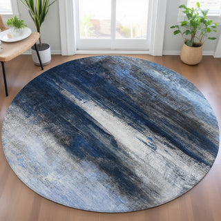 Piper Looms Chantille Abstract ACN2016 Navy Machine Washable Area Rug Round Lifestyle Image Feature