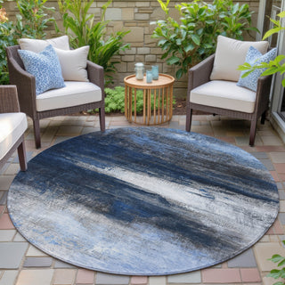 Piper Looms Chantille Abstract ACN2016 Navy Machine Washable Area Rug Round Outdoor Lifestyle Image Feature