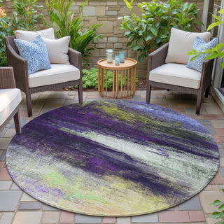 Piper Looms Chantille Abstract ACN2016 Purple Machine Washable Area Rug Round Outdoor Lifestyle Image Feature