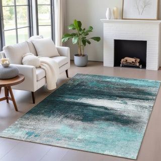 Piper Looms Chantille Abstract ACN2016 Teal Machine Washable Area Rug Lifestyle Image Feature