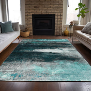 Piper Looms Chantille Abstract ACN2016 Teal Machine Washable Area Rug Lifestyle Image Feature