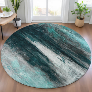 Piper Looms Chantille Abstract ACN2016 Teal Machine Washable Area Rug Round Lifestyle Image Feature