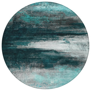 Piper Looms Chantille Abstract ACN2016 Teal Machine Washable Area Rug Round Main Image