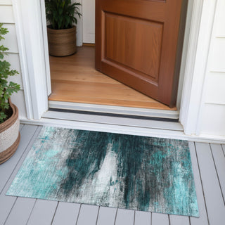 Piper Looms Chantille Abstract ACN2016 Teal Machine Washable Area Rug Scatter Outdoor Lifestyle Image Feature