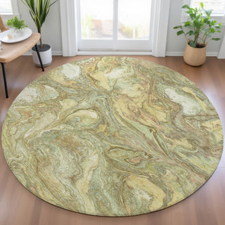 Piper Looms Chantille Abstract ACN2017 Gold Machine Washable Area Rug Round Lifestyle Image Feature