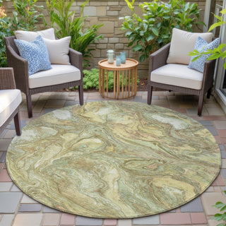 Piper Looms Chantille Abstract ACN2017 Gold Machine Washable Area Rug Round Outdoor Lifestyle Image Feature