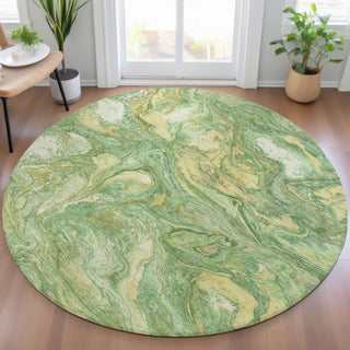 Piper Looms Chantille Abstract ACN2017 Green Machine Washable Area Rug Round Lifestyle Image Feature
