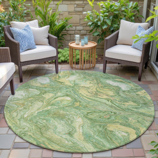 Piper Looms Chantille Abstract ACN2017 Green Machine Washable Area Rug Round Outdoor Lifestyle Image Feature
