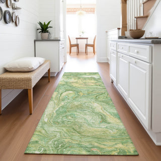 Piper Looms Chantille Abstract ACN2017 Green Machine Washable Area Rug Runner Lifestyle Image Feature