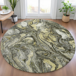 Piper Looms Chantille Abstract ACN2017 Pewter Machine Washable Area Rug Round Lifestyle Image Feature