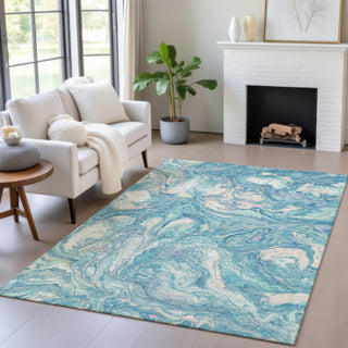 Piper Looms Chantille Abstract ACN2017 Teal Machine Washable Area Rug Lifestyle Image Feature