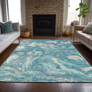 Piper Looms Chantille Abstract ACN2017 Teal Machine Washable Area Rug Lifestyle Image Feature