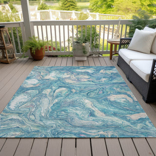 Piper Looms Chantille Abstract ACN2017 Teal Machine Washable Area Rug Outdoor Lifestyle Image Feature