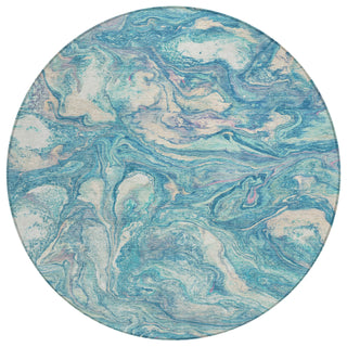 Piper Looms Chantille Abstract ACN2017 Teal Machine Washable Area Rug Round Main Image