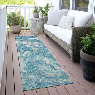 Piper Looms Chantille Abstract ACN2017 Teal Machine Washable Area Rug Runner Outdoor Lifestyle Image Feature