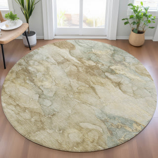Piper Looms Chantille Abstract ACN2018 Beige Machine Washable Area Rug Round Lifestyle Image Feature