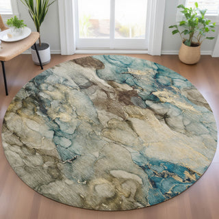 Piper Looms Chantille Abstract ACN2018 Brown Machine Washable Area Rug Round Lifestyle Image Feature