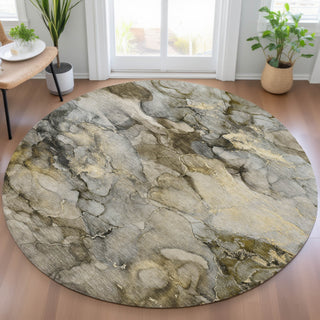 Piper Looms Chantille Abstract ACN2018 Pewter Machine Washable Area Rug Round Lifestyle Image Feature