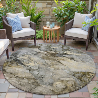 Piper Looms Chantille Abstract ACN2018 Pewter Machine Washable Area Rug Round Outdoor Lifestyle Image Feature