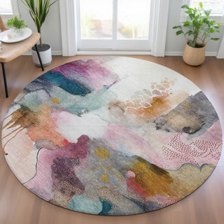 Piper Looms Chantille Abstract ACN2019 Blush Machine Washable Area Rug Round Lifestyle Image Feature