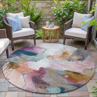 Piper Looms Chantille Abstract ACN2019 Blush Machine Washable Area Rug Round Outdoor Lifestyle Image Feature