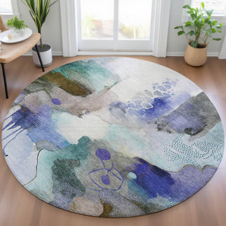 Piper Looms Chantille Abstract ACN2019 Brown Machine Washable Area Rug Round Lifestyle Image Feature