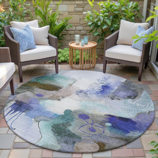 Piper Looms Chantille Abstract ACN2019 Brown Machine Washable Area Rug Round Outdoor Lifestyle Image Feature