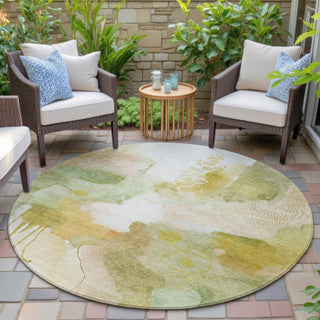 Piper Looms Chantille Abstract ACN2019 Fern Machine Washable Area Rug Round Outdoor Lifestyle Image Feature