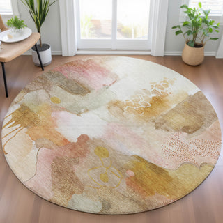 Piper Looms Chantille Abstract ACN2019 Mauve Machine Washable Area Rug Round Lifestyle Image Feature