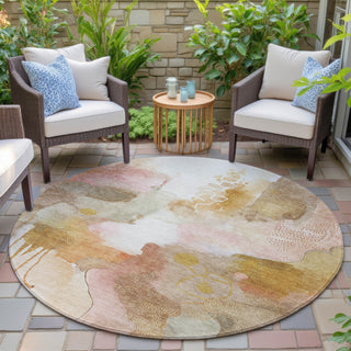 Piper Looms Chantille Abstract ACN2019 Mauve Machine Washable Area Rug Round Outdoor Lifestyle Image Feature