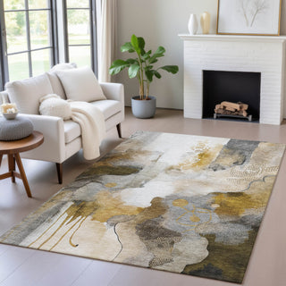 Piper Looms Chantille Abstract ACN2019 Mocha Machine Washable Area Rug Lifestyle Image Feature