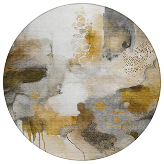 Piper Looms Chantille Abstract ACN2019 Mocha Machine Washable Area Rug Round Main Image