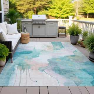 Piper Looms Chantille Abstract ACN2019 Turquoise Machine Washable Area Rug Outdoor Lifestyle Image Feature