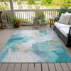 Piper Looms Chantille Abstract ACN2019 Turquoise Machine Washable Area Rug Outdoor Lifestyle Image Feature
