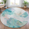 Piper Looms Chantille Abstract ACN2019 Turquoise Machine Washable Area Rug Round Lifestyle Image Feature