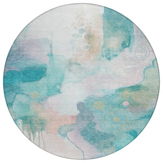 Piper Looms Chantille Abstract ACN2019 Turquoise Machine Washable Area Rug Round Main Image