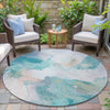 Piper Looms Chantille Abstract ACN2019 Turquoise Machine Washable Area Rug Round Outdoor Lifestyle Image Feature