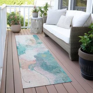 Piper Looms Chantille Abstract ACN2019 Turquoise Machine Washable Area Rug Runner Outdoor Lifestyle Image Feature