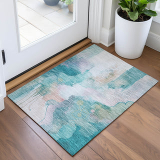 Piper Looms Chantille Abstract ACN2019 Turquoise Machine Washable Area Rug Scatter Lifestyle Image Feature