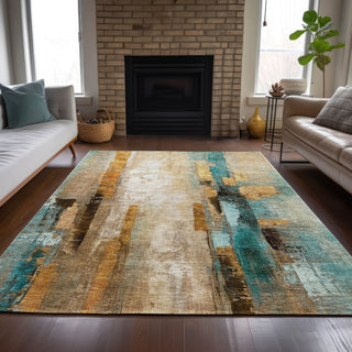 Piper Looms Chantille Abstract ACN2020 Beige Machine Washable Area Rug Lifestyle Image Feature