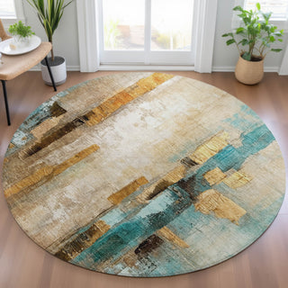 Piper Looms Chantille Abstract ACN2020 Beige Machine Washable Area Rug Round Lifestyle Image Feature