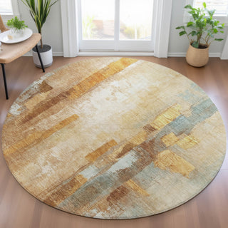 Piper Looms Chantille Abstract ACN2020 Copper Machine Washable Area Rug Round Lifestyle Image Feature