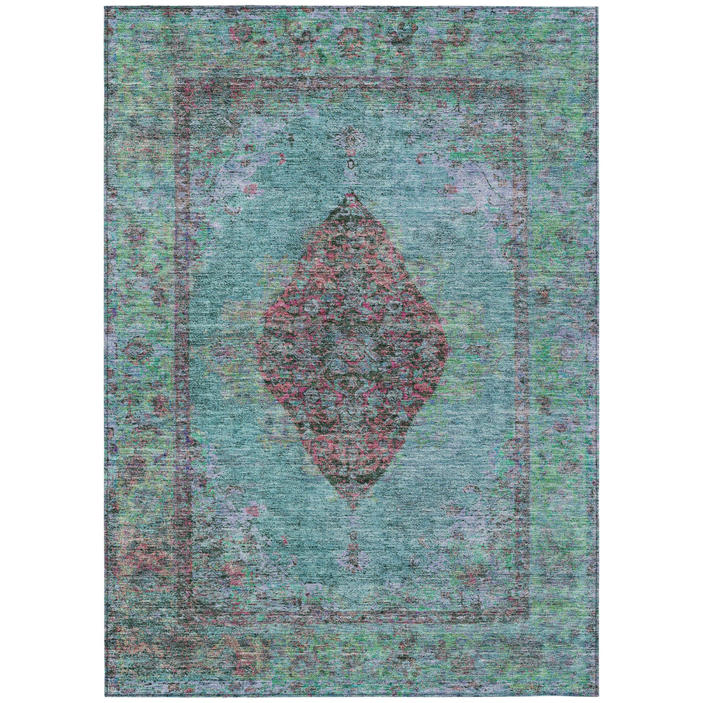 Piper Looms Chantille Border ACN2021 Aqua Machine Washable Area Rug main image