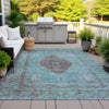 Piper Looms Chantille Border ACN2021 Aqua Machine Washable Area Rug Outdoor Lifestyle Image Feature