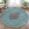 Piper Looms Chantille Border ACN2021 Aqua Machine Washable Area Rug Round Lifestyle Image Feature