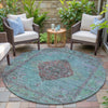 Piper Looms Chantille Border ACN2021 Aqua Machine Washable Area Rug Round Outdoor Lifestyle Image Feature