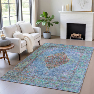 Piper Looms Chantille Border ACN2021 Blue Machine Washable Area Rug Lifestyle Image Feature